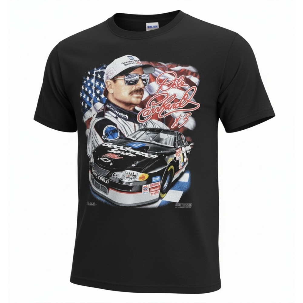 NWOT Vtg Dale Earnhardt #3 NASCAR Graphic T-Shirt Black XL Chase Authentics A8